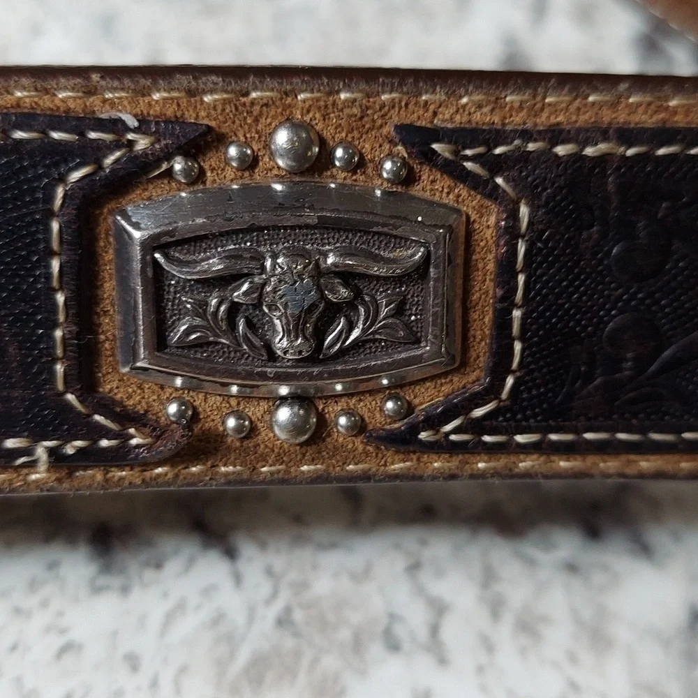 Justin Western Leather Belt With Longhorn Buckle